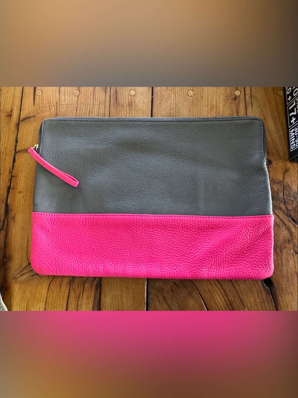GAP Gray and Hot Pink Leather Colorblock Zip Clutch